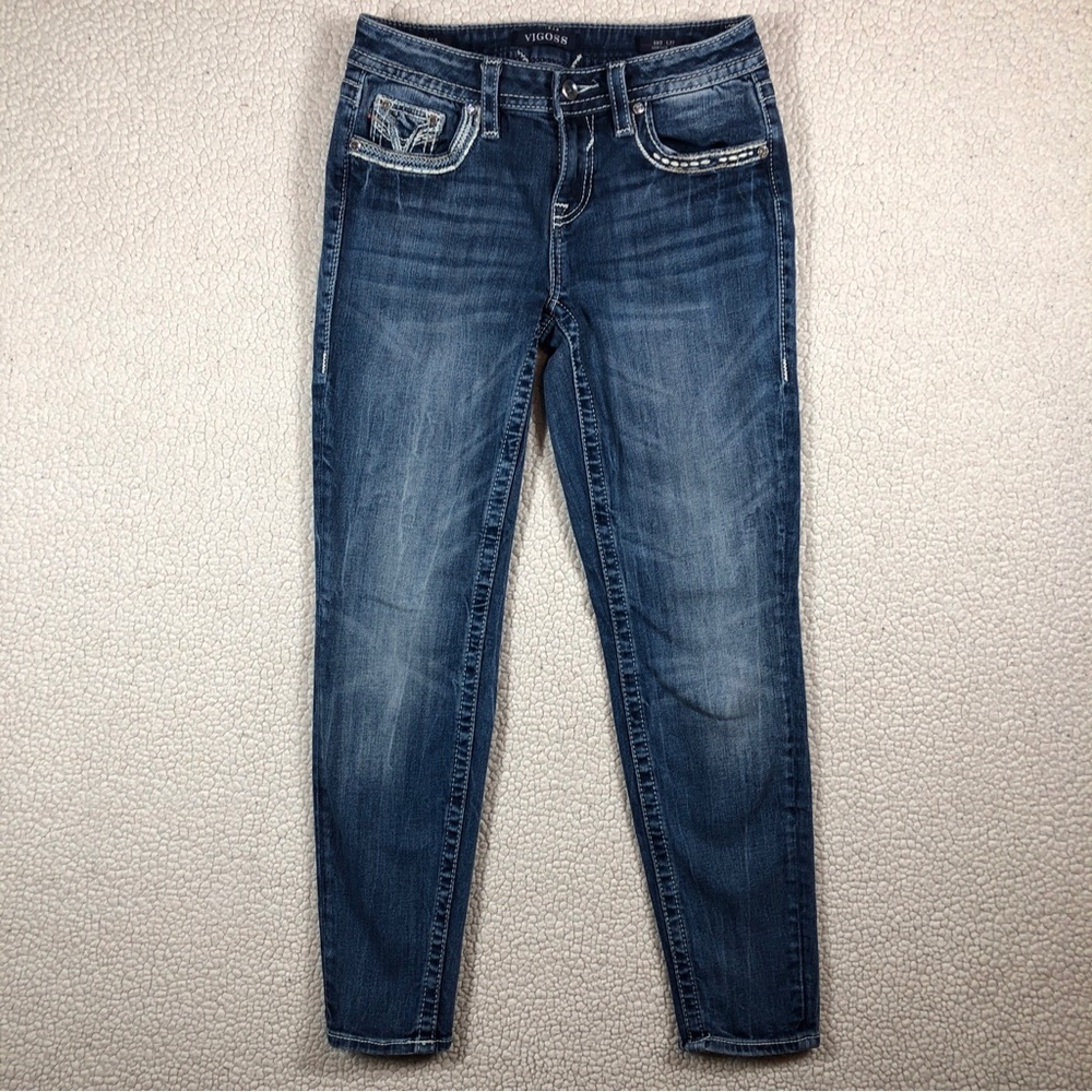 Vigoss Women’s/Juniors Chelsea Boyfriend Heritage Fit S 1/2 L27 Dark Wash Jeans